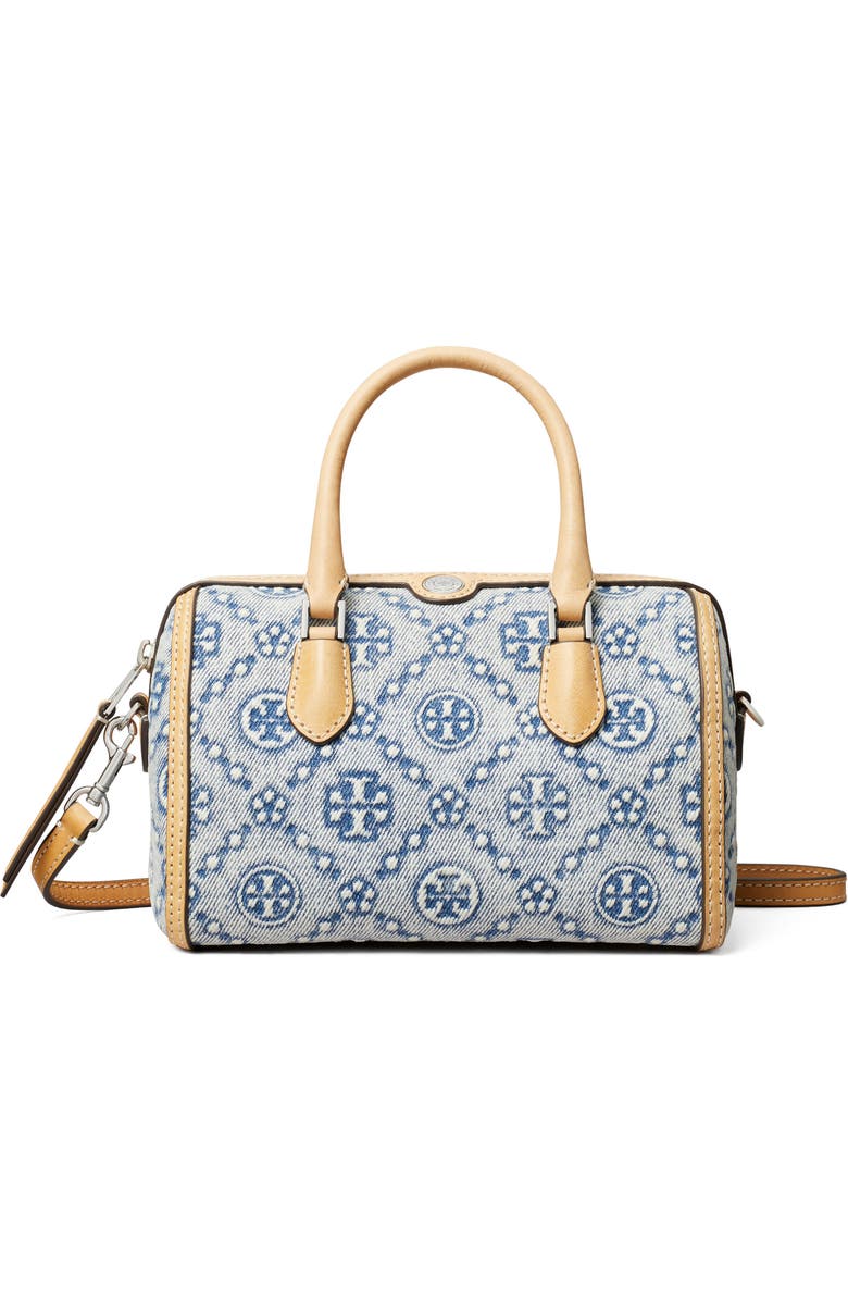 Tory Burch Petite T Monogram Jacquard Barrel Bag, Main, color, Powder Blue
