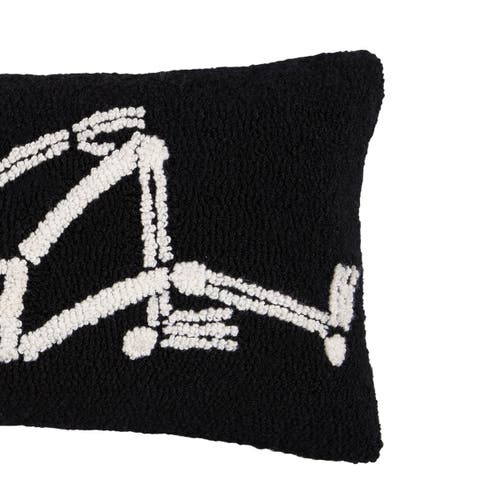 C & F Home C&f Home Relaxed Pose Skeleton Halloween Hooked Accent Pillow 12" X 24" In Black