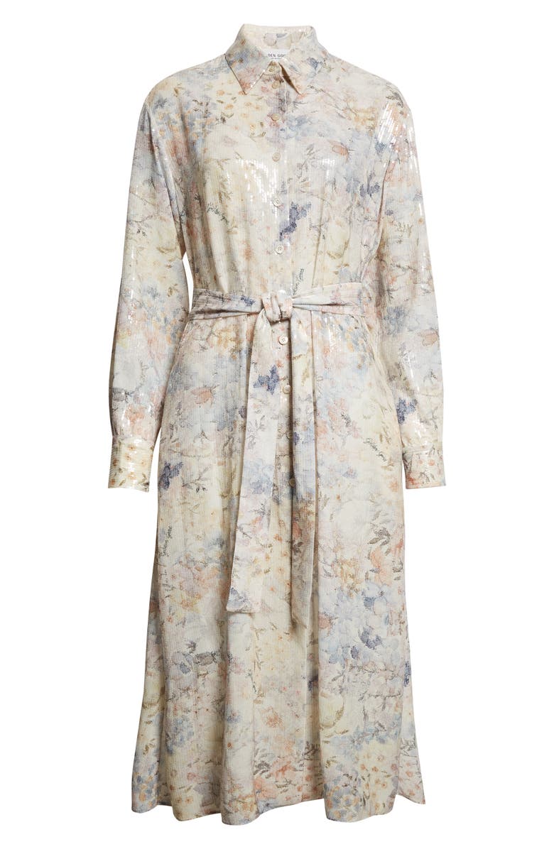 Golden Goose Journey Floral Long Sleeve Sequin Shirtdress, Alternate, color, Pastel Flowers