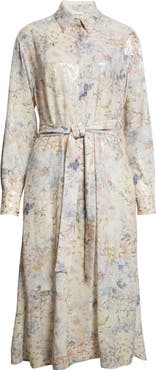 Golden Goose Journey Floral Long Sleeve Sequin Shirtdress