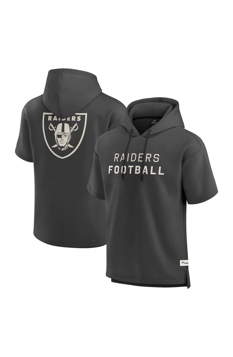 FANATICS Men's Fanatics Charcoal Las Vegas Raiders Elements Future Ground Lettering Short Sleeve Pullover Hoodie, Alternate, color, Charcoal