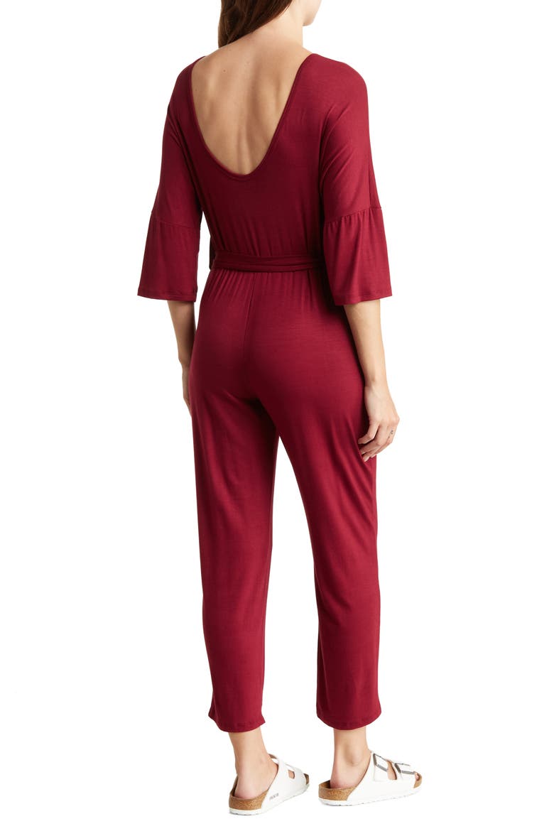 Tie Waist Jumpsuit, Alternate, color, BURGUNDY