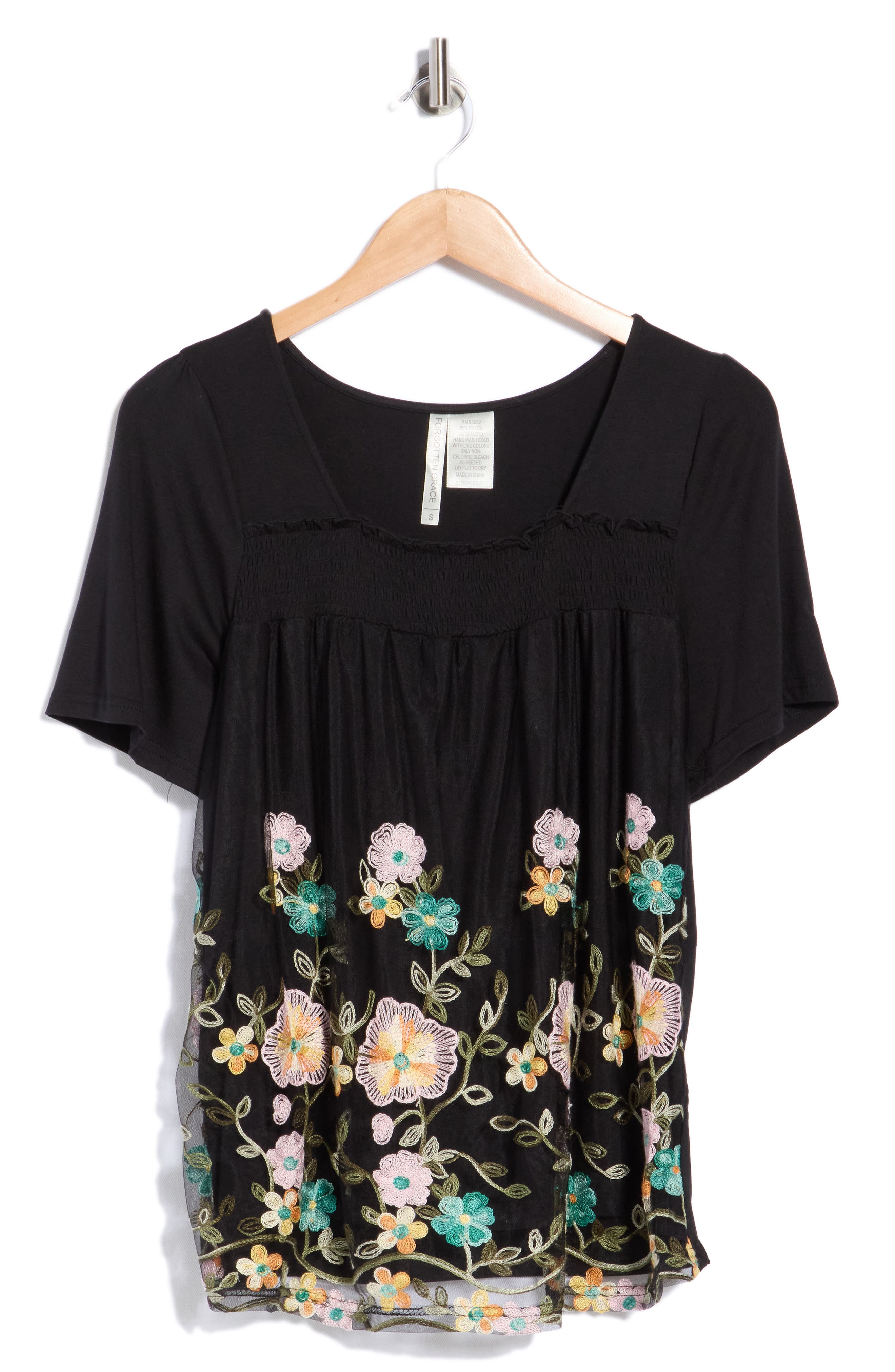 Embroidered Mesh Overlay Top