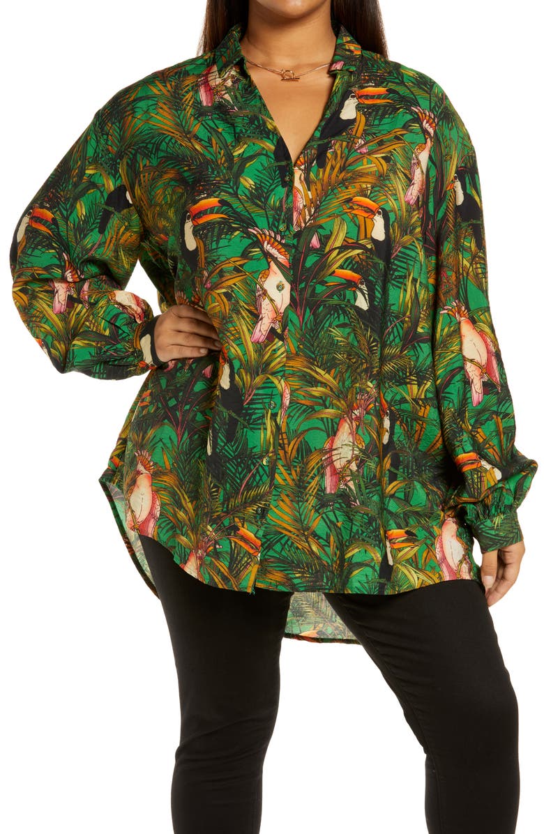 Never Fully Dressed Green Parrot Button-Up Shirt, Main, color,