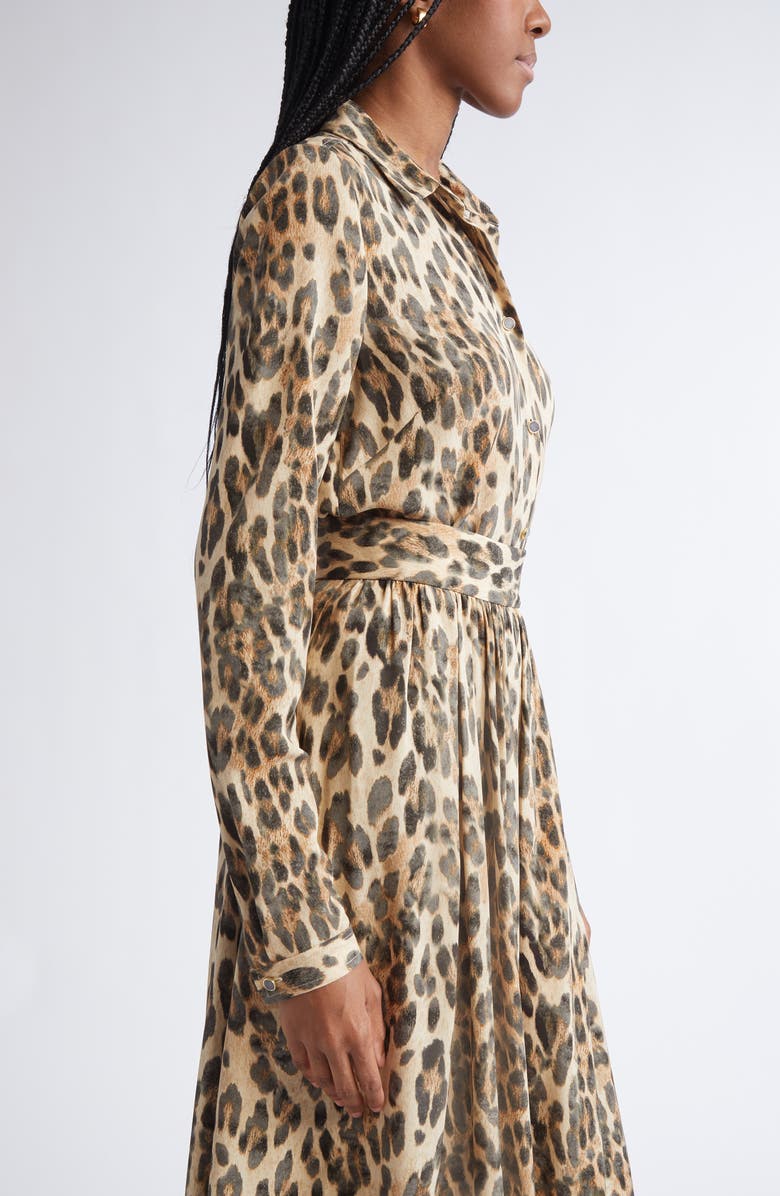 ST. JOHN Leopard Print Silk Georgette Button-Up Shirt, Alternate, color, Brlt Bronze Latte Multi