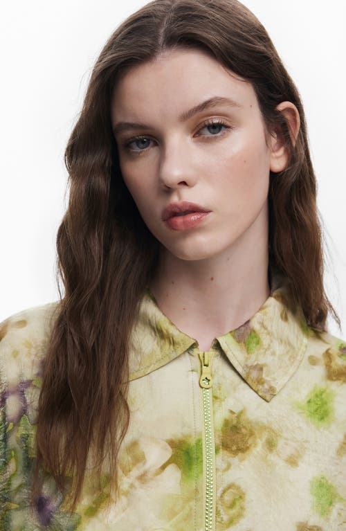 Desigual Abstract Floral Bomber Jacket In Light Green