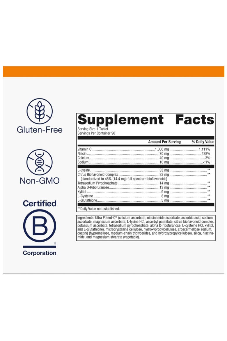 Ultra Potent Buffered Vitamin C Supplement 1000mg 90 Tablets, Alternate, color, None