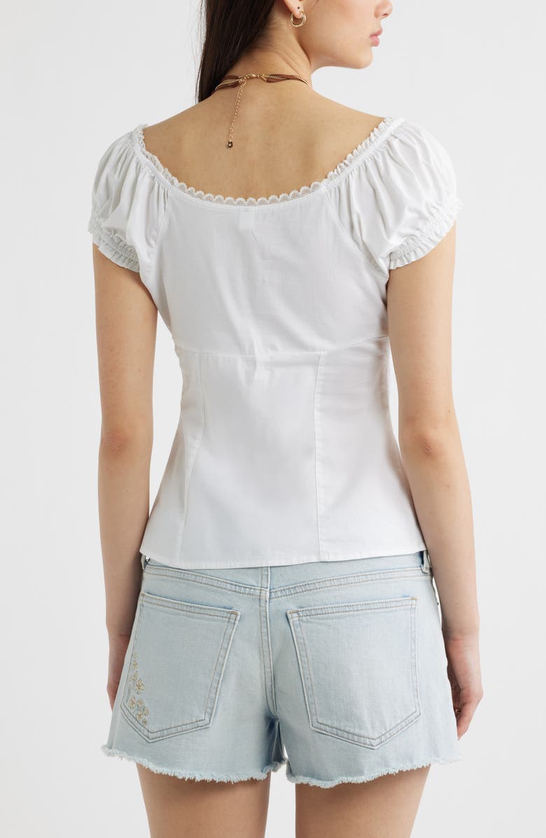 BP. Lace Trim Stretch Cotton Button-Up Top, Alternate, color, White