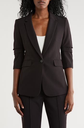 Ruched Sleeve One Button Blazer