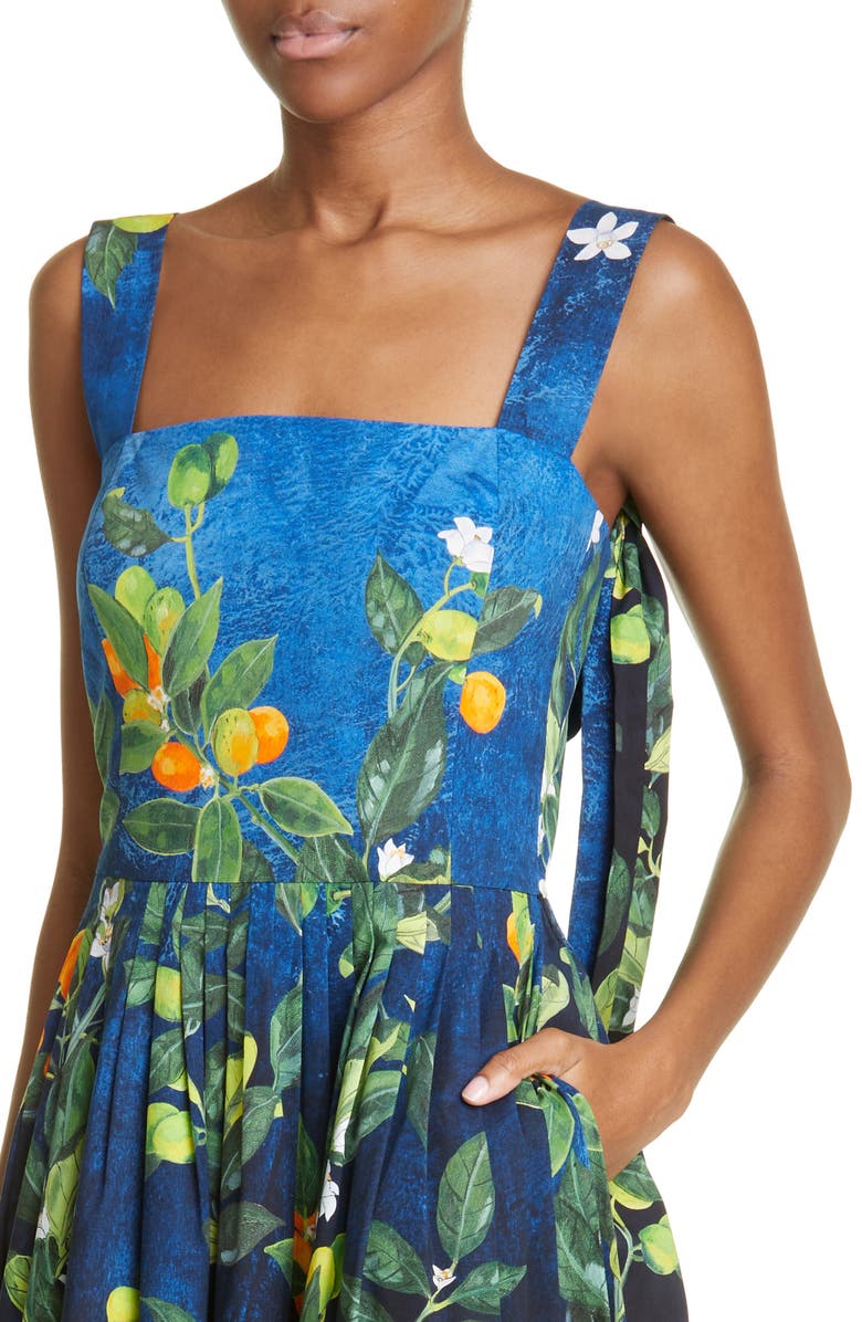 Oscar de la Renta Botanical Stretch Cotton Sundress, Alternate, color, Midnight Multi
