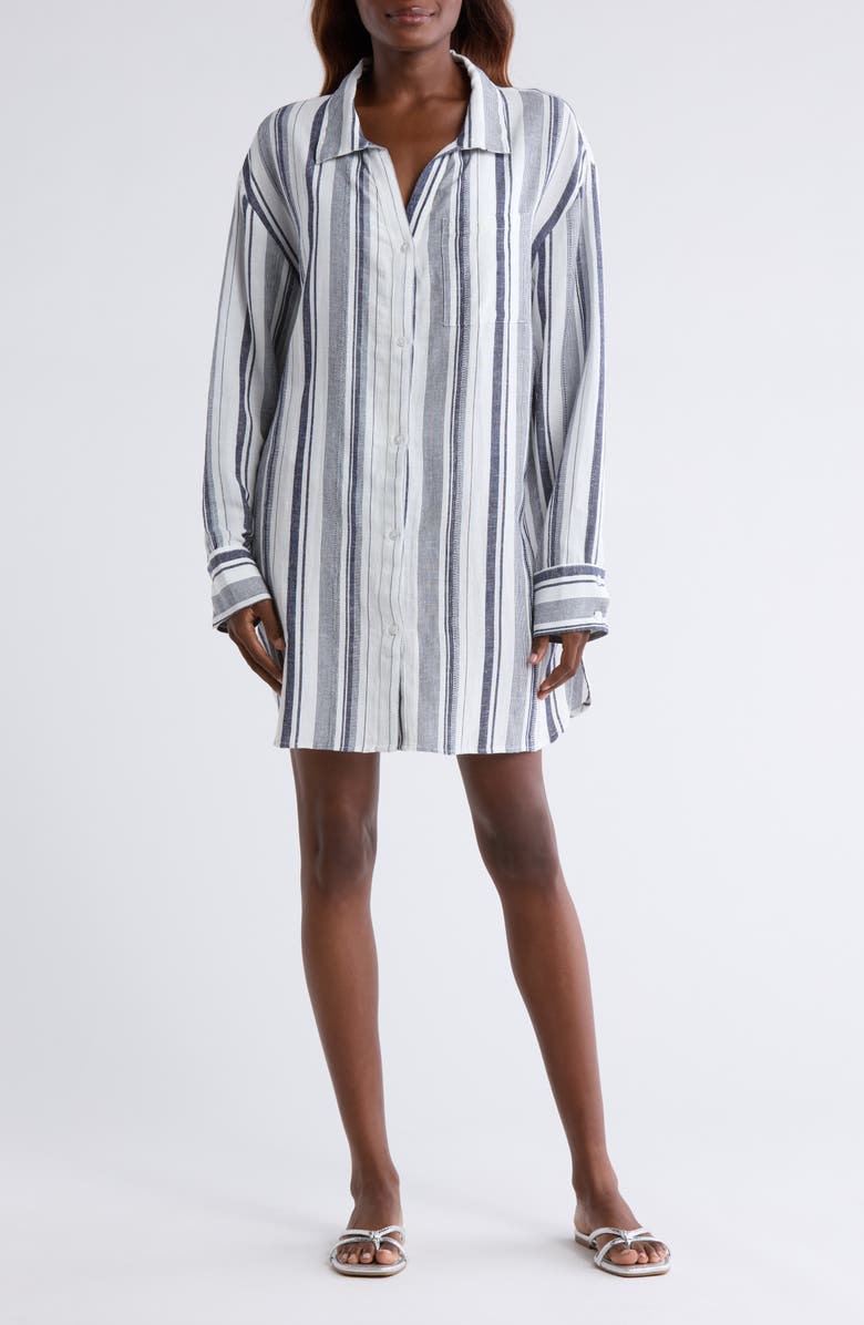 Nordstrom Oversized Cover-Up Shirt, Alternate, color, Navy Stripe