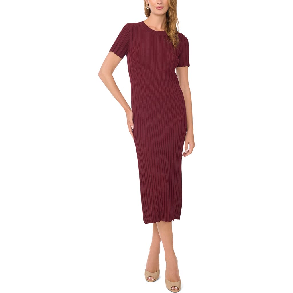 1.state Transfer Rib Short Sleeve Midi Dress In Red Beet