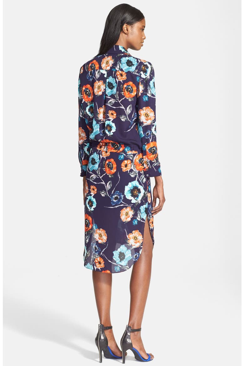 Floral Print Silk Shirtdress, Alternate, color, PRUSSIAN BLUE MULTI