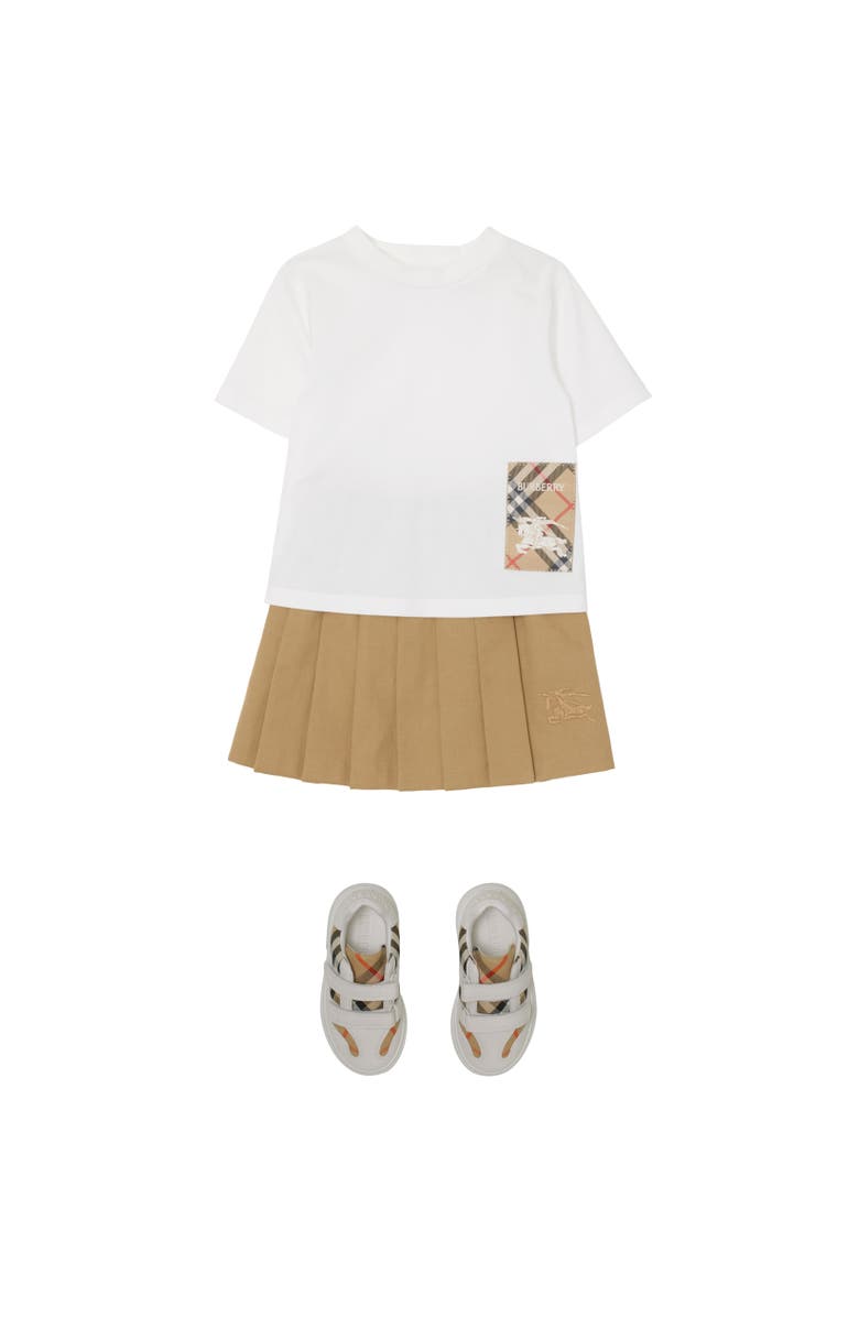 Burberry Pleated Cotton Blend Skirt, Alternate, color, Sand