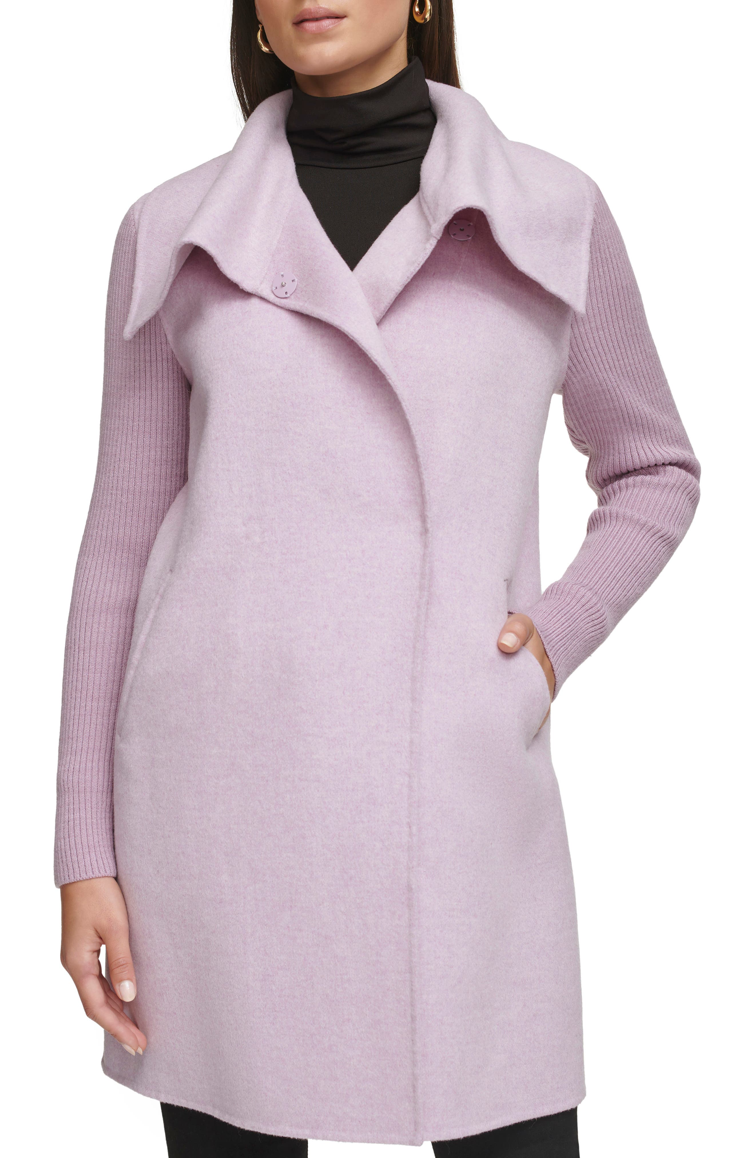 Kenneth Cole New York Rib Sleeve Mixed Media Coat — фото 4