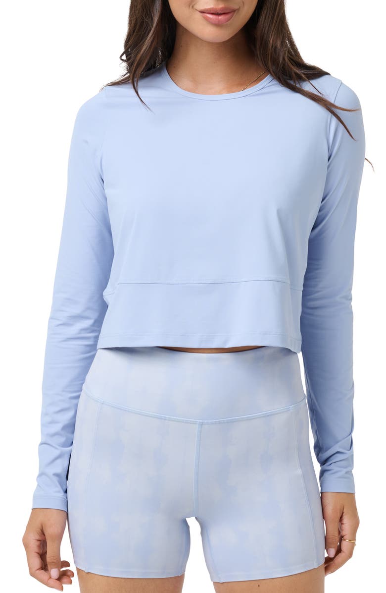 TravisMathew MoveKnit Solstice Crop Long Sleeve T-Shirt, Main, color, Brunnera Blue