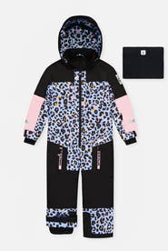 Deux par Deux Teknik Leopard Fleece Lined & Reinforced Knees One Piece Snowsuit