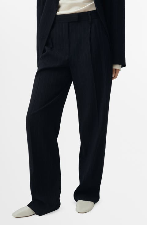 Selection Pinstripe Pleat Front Straight Leg Pants