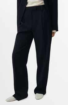 MANGO Selection Pinstripe Pleat Front Straight Leg Pants
