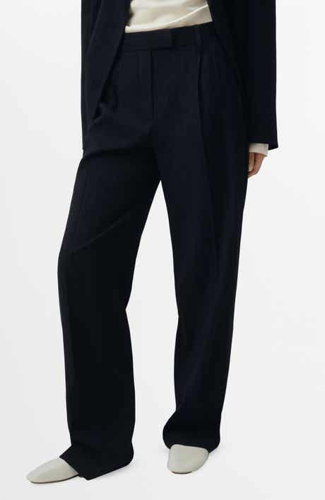 MANGO Selection Pinstripe Pleat Front Straight Leg Pants