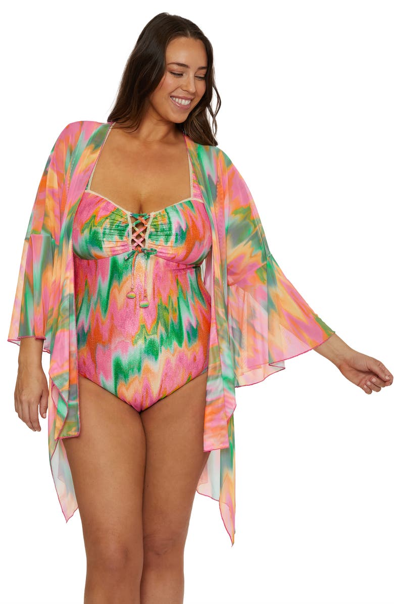 Becca Etc. Mirage Metallic Lace-Up One-Piece Swimsuit, Alternate, color, Multi