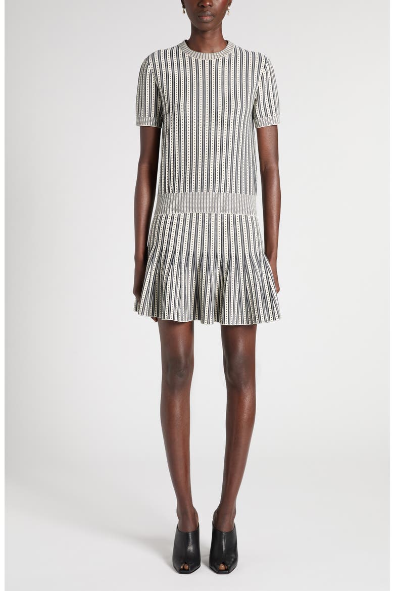 Short Sleeve Jacquard Stripe Sweater, Alternate, color, IVORY/NAVY