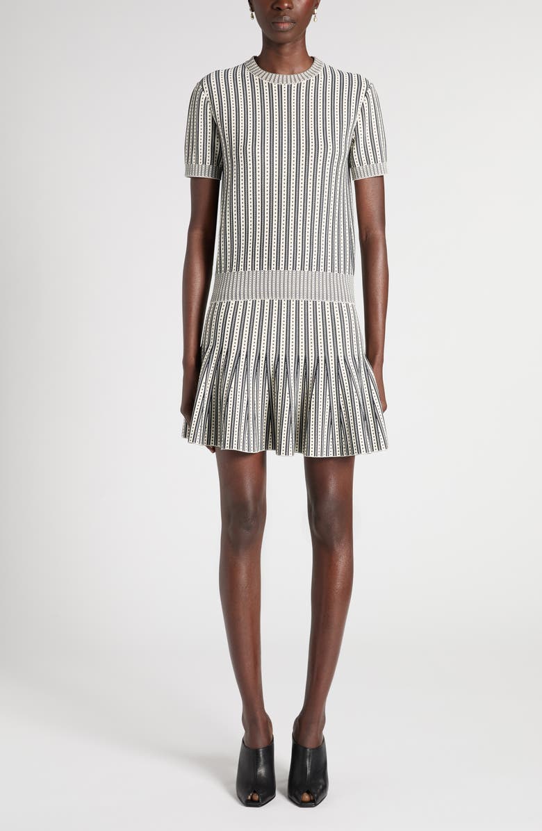 McQueen Short Sleeve Jacquard Stripe Sweater, Alternate, color, Ivory/Navy