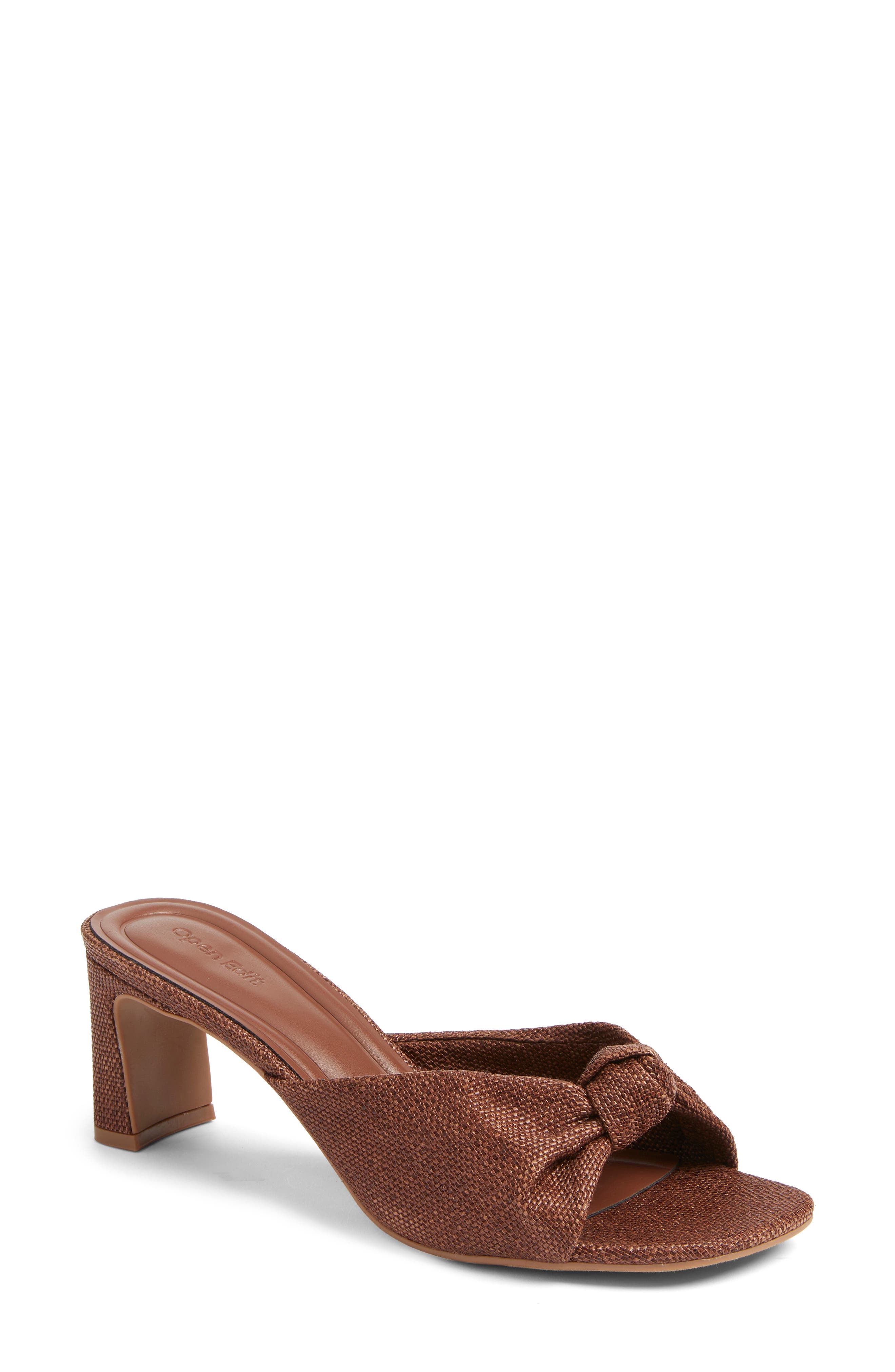 Open Edit Harper Knot Slide Sandal, Main, color, Brown Chocolate