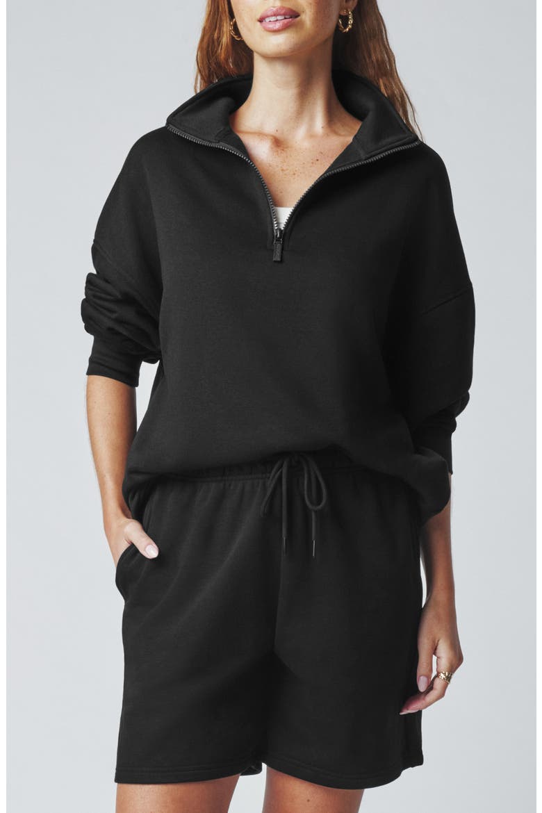 Cozy Crush Half-Zip Cotton Blend Sweatshirt, Main, color, BLACK