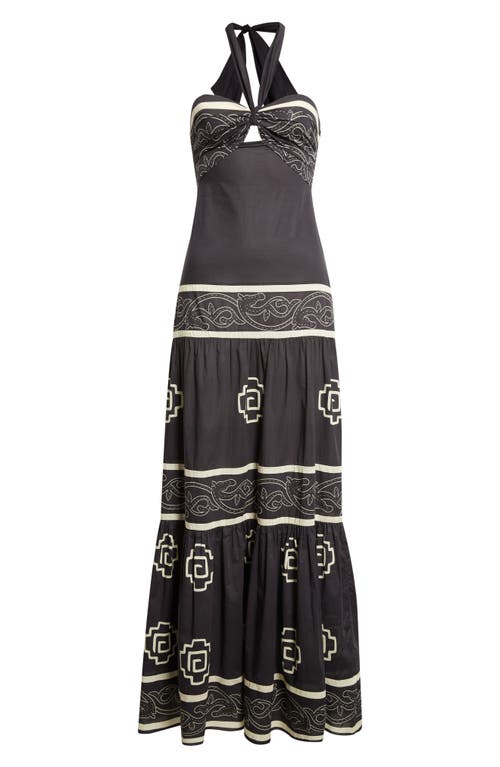 Johanna Ortiz Orilla Del Mar Halter-neck Tiered Maxi Dress In Black