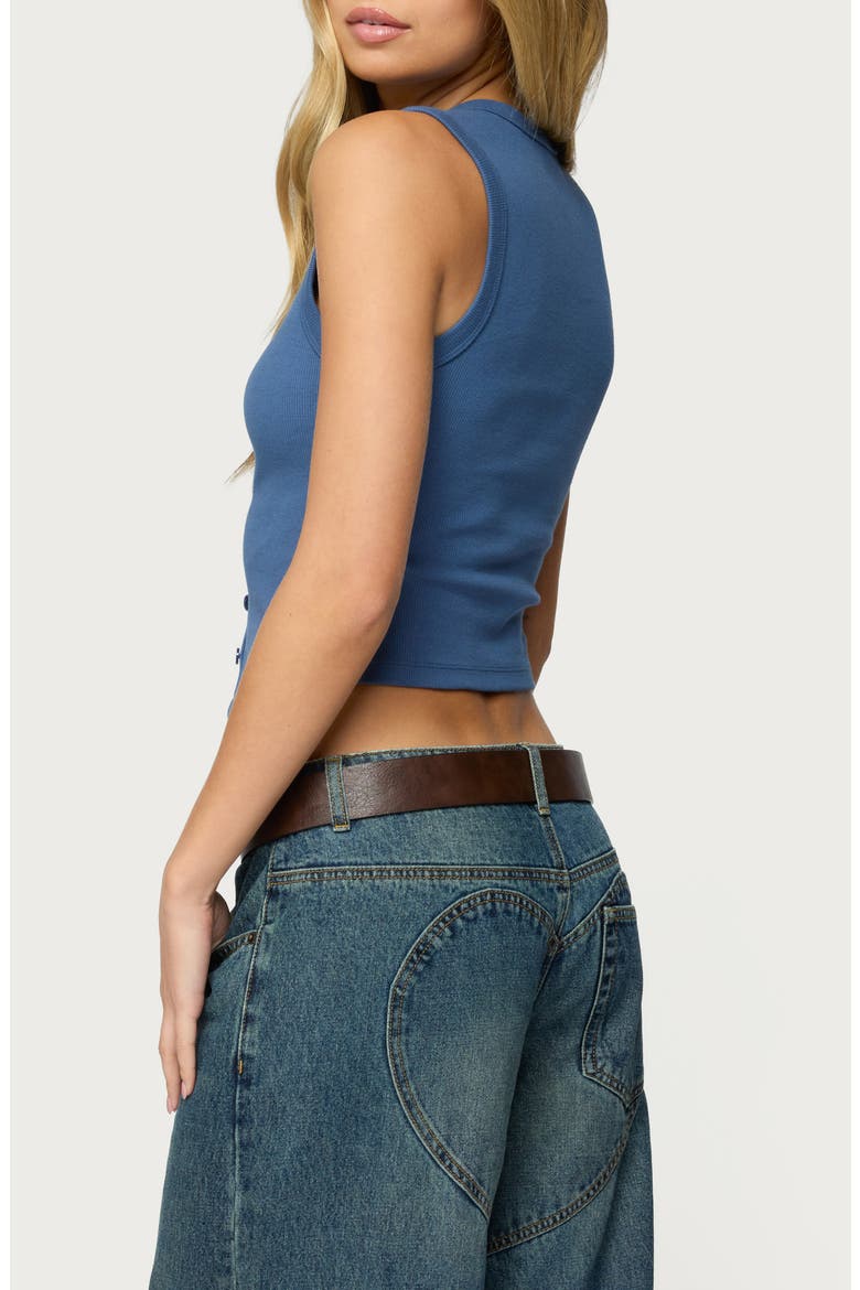 Basel Rib Button-Up Crop Top, Alternate, color, NAVY