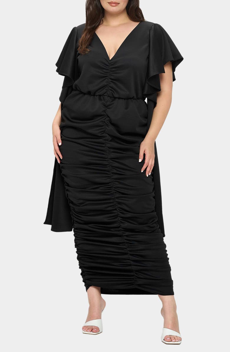 L I V D Nadia Ruched V-Neck Midi Dress, Alternate, color, Black