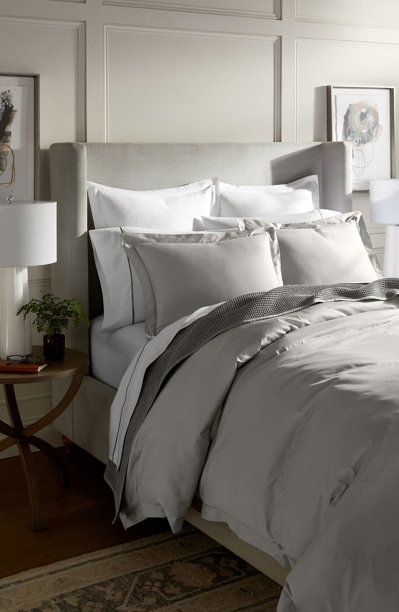 Boll & Branch Signature Hemmed Duvet Set, Alternate, color, Pewter
