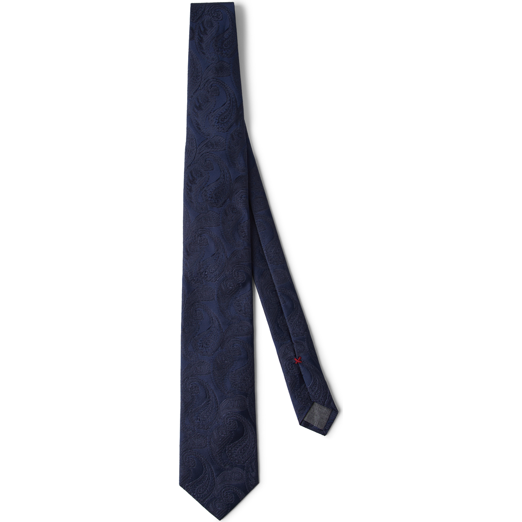 Brunello Cucinelli Silk Tie With Pattern In Blue