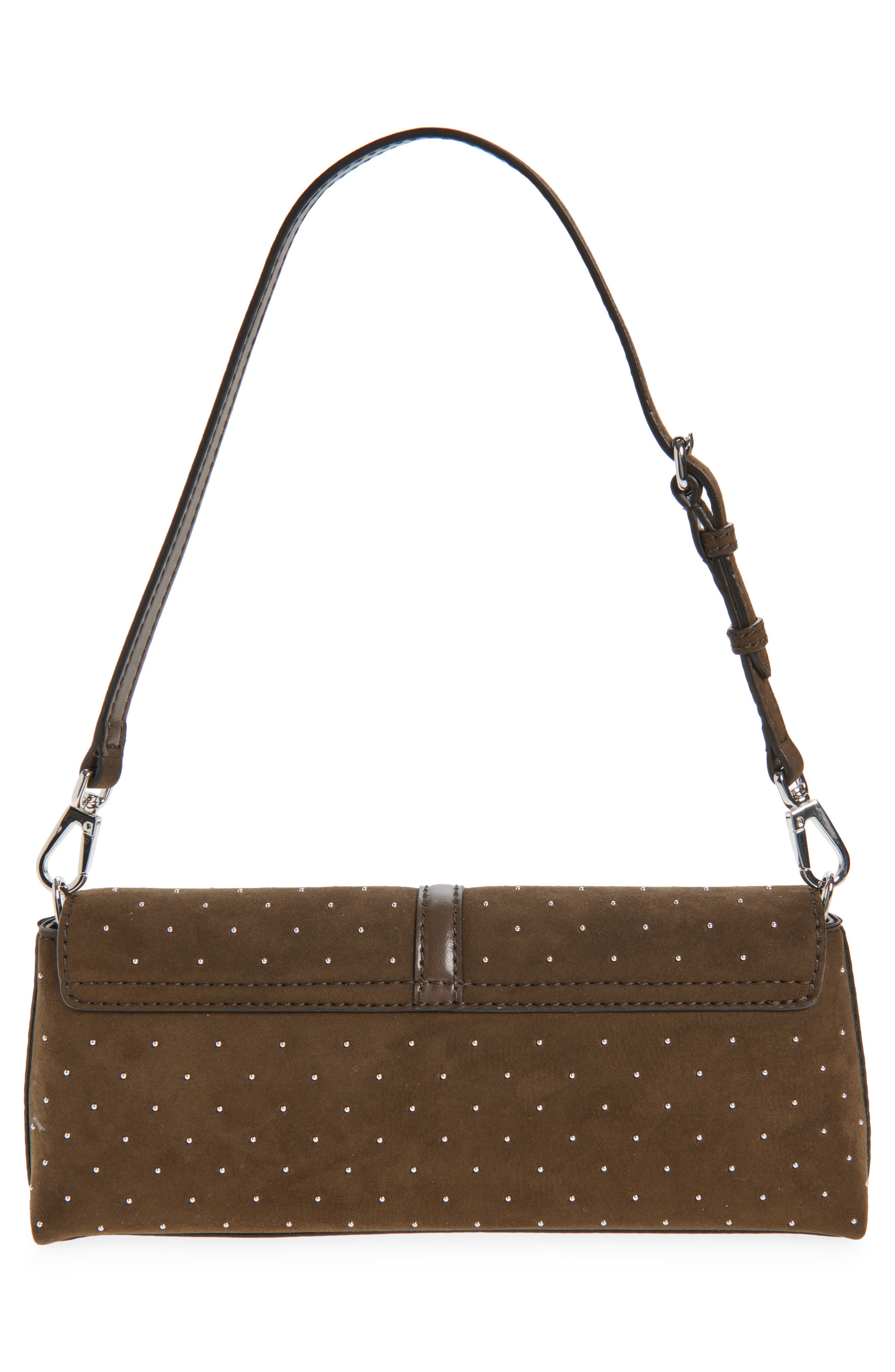 Stella McCartney Ryder Studded Faux Suede Shoulder Bag, Alternate, color, Moka