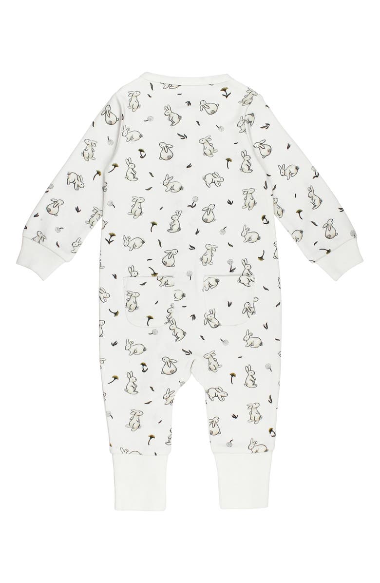 L'ovedbaby Bunny Print Organic Cotton Zip Pocket Romper, Alternate, color, 