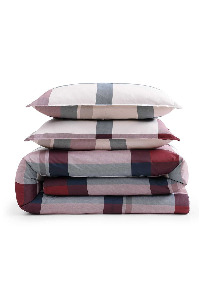 Prospect Park Plaid Cotton Percale Comforter & Shams Set, Main, color, EGGSHELL WHITE/ BLUE/ RED