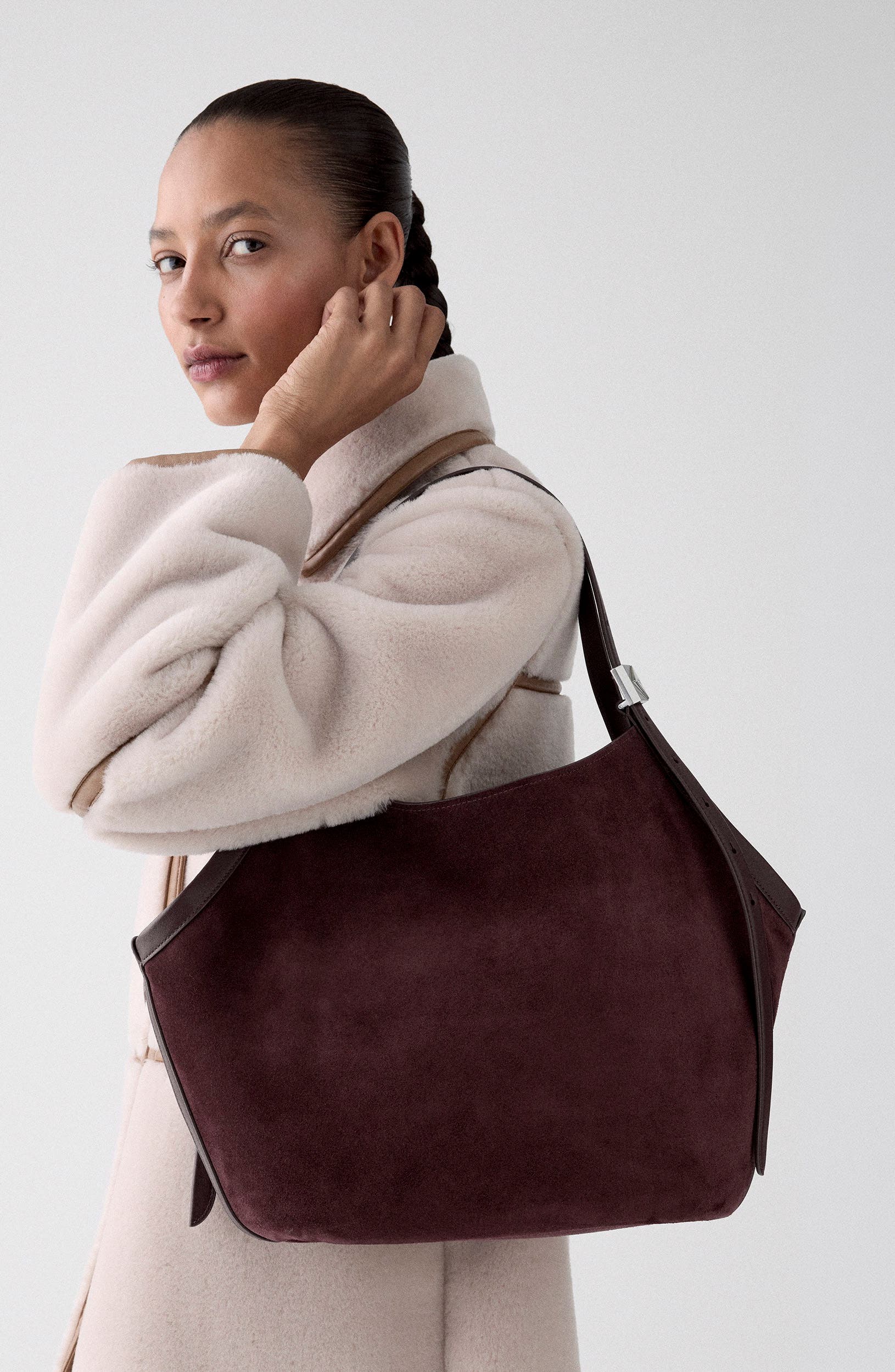 deco suede tulip tote, Alternate, color, BLACKBERRY JAM