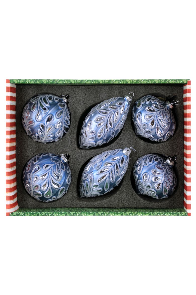 Scrolled Leaf Ornament, Box of 6, Alternate, color, Metallic Slate Blue
