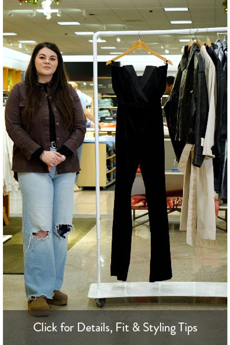 Vanessa Strapless Belted Velvet Flare Jumpsuit video