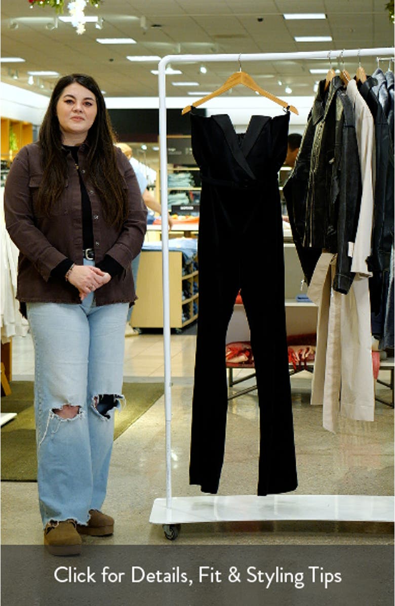 Vanessa Strapless Belted Velvet Flare Jumpsuit, sales video thumbnail