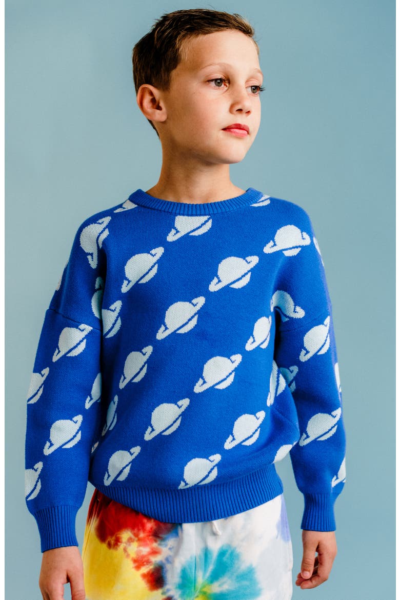 Kids' Cotton Crewneck Sweater, Alternate, color, BLUE PLANET