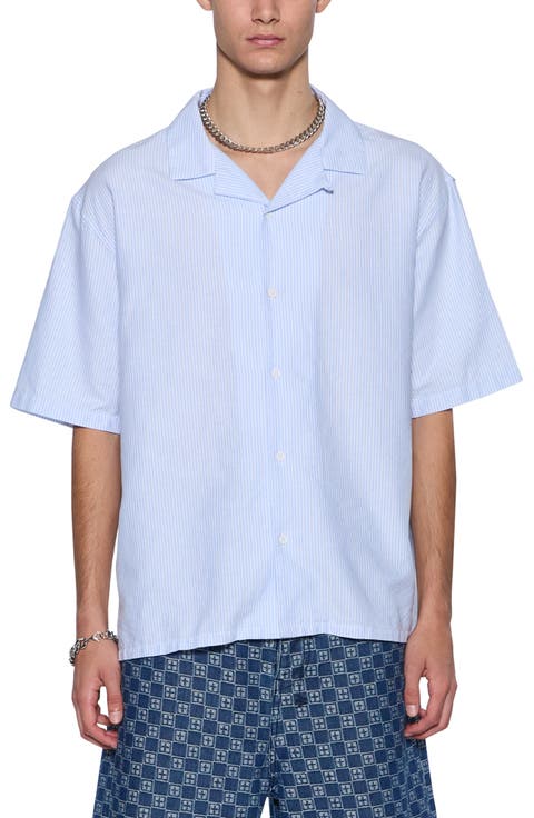 Embroidered Caring Diner Tru Stripe Organic Cotton Camp Shirt