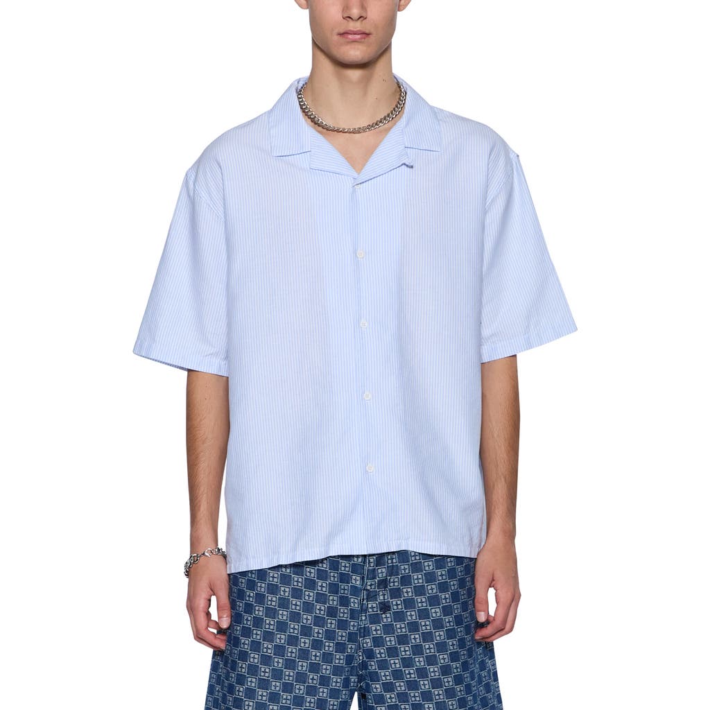 Ksubi Embroidered Caring Diner Tru Stripe Organic Cotton Camp Shirt in Blue  product