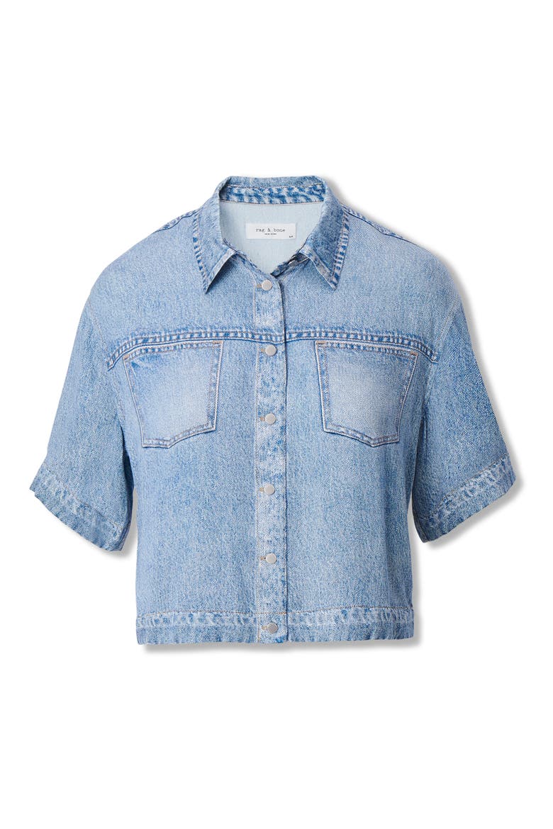 rb Miramar Slink Lounge Abby Trompe L'Oeil Faux Denim Crop Button-Up Shirt, Alternate, color, MURAY