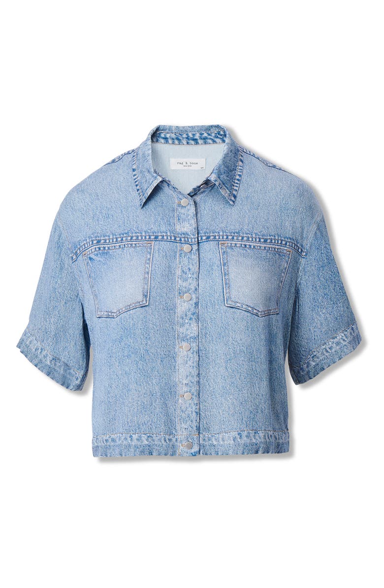 rag & bone rb Miramar Slink Lounge Abby Trompe L'Oeil Faux Denim Crop Button-Up Shirt, Alternate, color, Muray