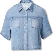 rag & bone rb Miramar Slink Lounge Abby Trompe L'Oeil Faux Denim Crop Button-Up Shirt