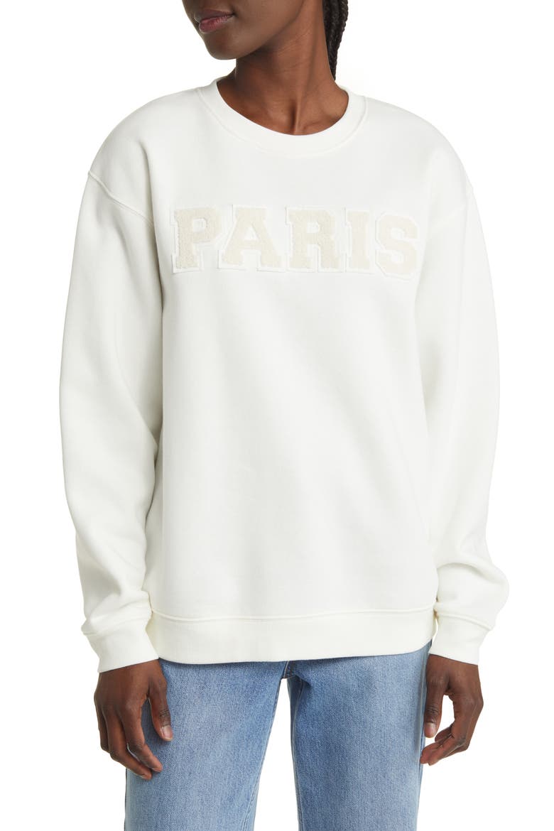 Paris Bouclé Patch Cotton Blend Sweatshirt, Main, color, NATURAL