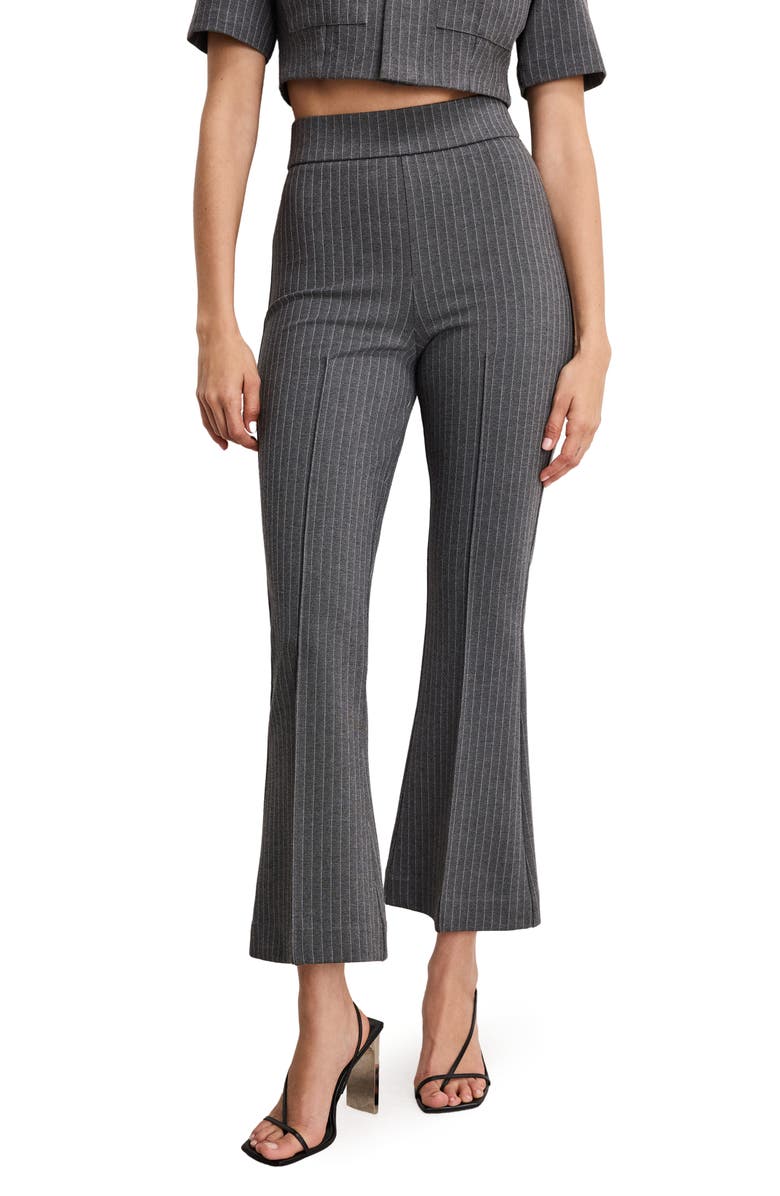 Good American Soft Ponte Kick Flare Ankle Pants, Main, color, Suiting Pinstripe001