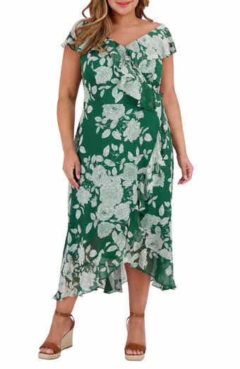 London Times Ruffle Wrap Maxi Dress